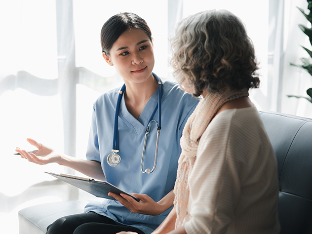 Doctors are talking to explain medication and health care to elderly patients, elderly people with underlying diseases need to be closely monitored by doctors and relatives. caring for the elderly card